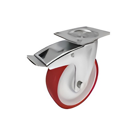 SPpb 42 SS - Полиуретановое колесо 100*35мм (нерж.сталь, площ., пов, обод PP,тормоз, подш скольж.)