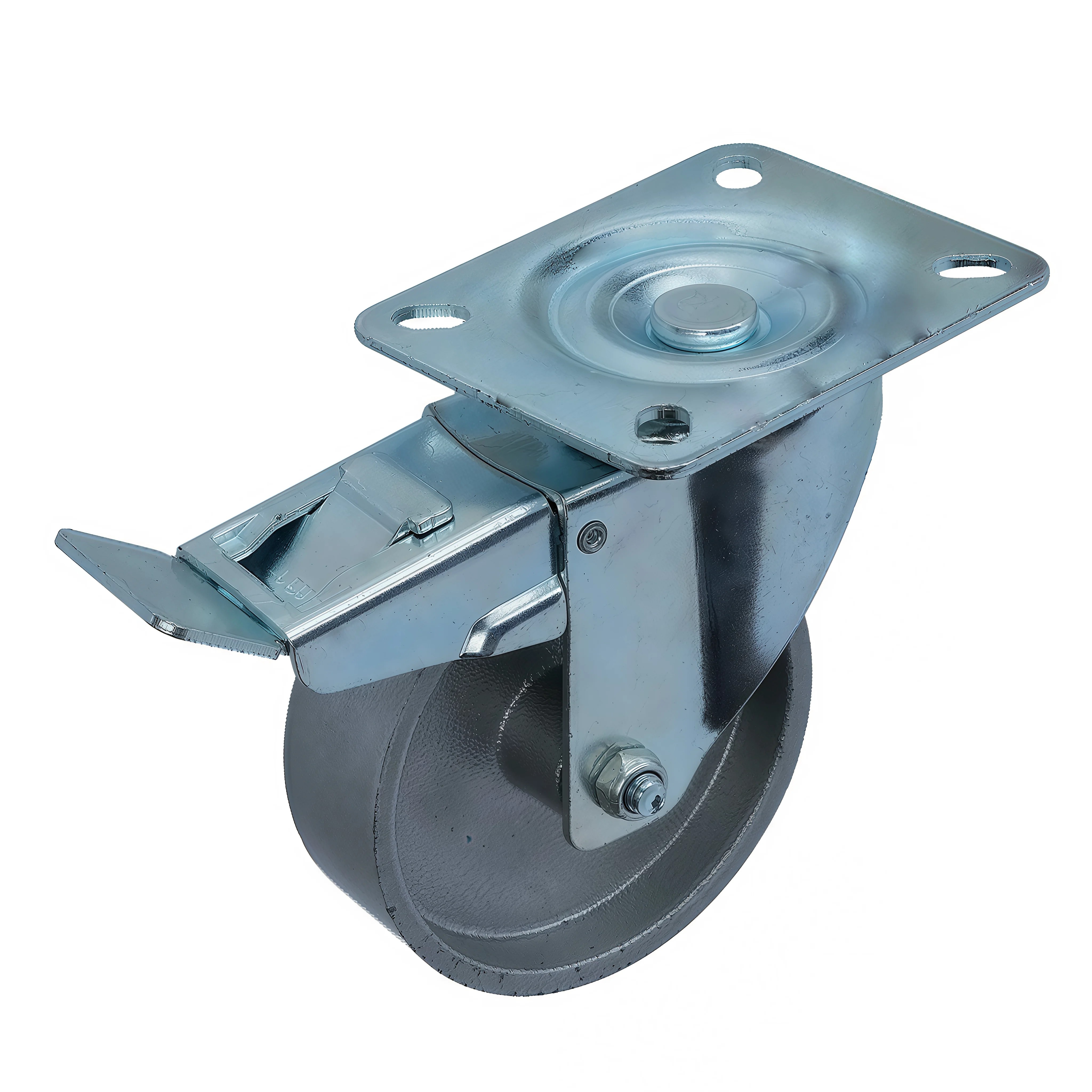 SHTdb 100 - Термостойкое чугунное колесо поворотное с тормозом, 100 мм, 140 кг, до 300 °С