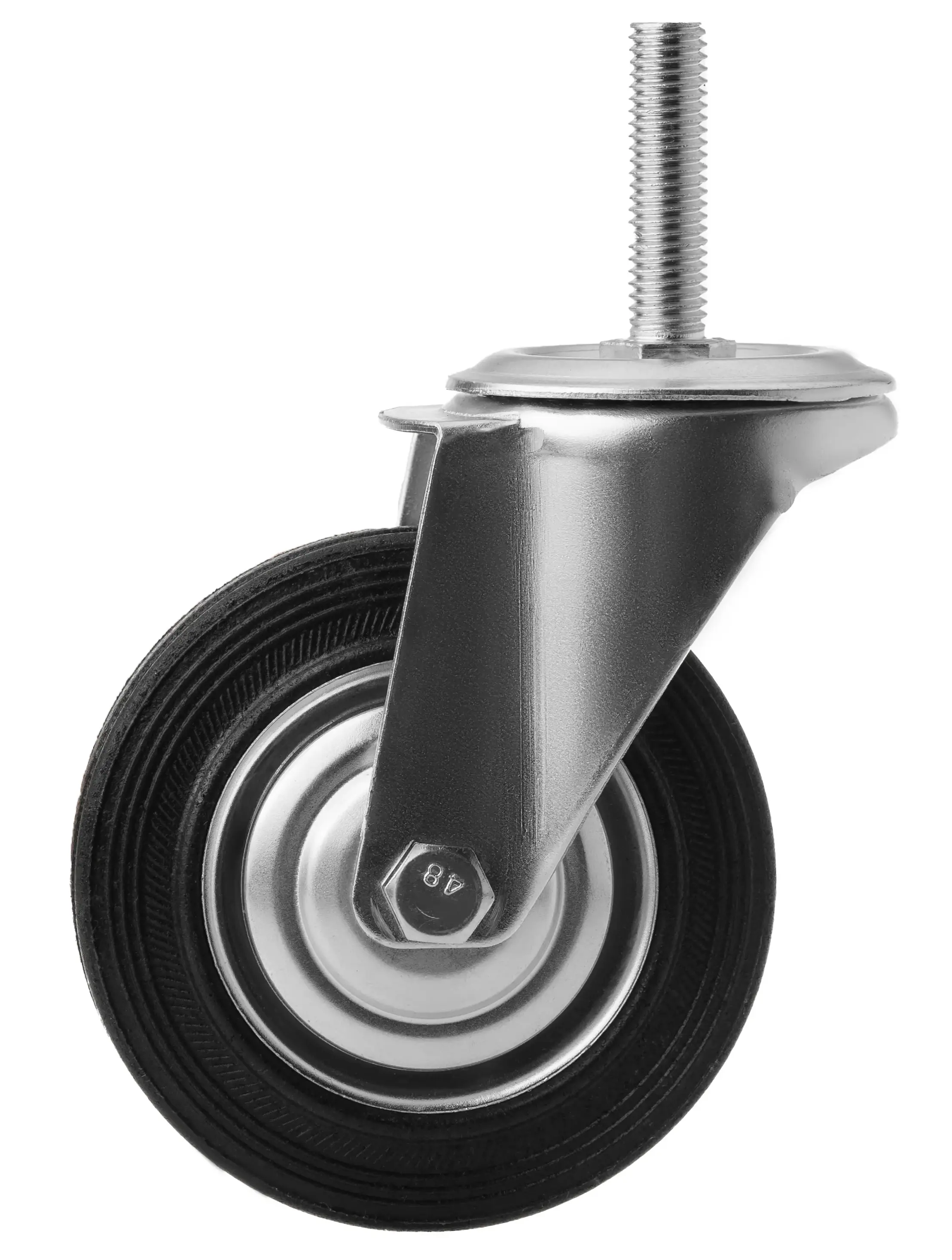 Промышленное колесо, диаметр 100мм, болтовое крепление, поворотная опора, черная резина, роликовый подшипник - SCt 42